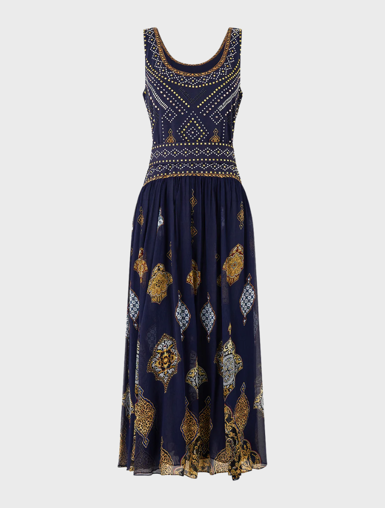 The Imperial Gate's jersey tank dress with a contrasting skirt, offering a chic and contemporary look for various events.