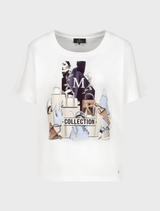 A white round neck T-shirt with the word "collection" displayed prominently.