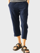 Cropped zip cargo pants in French navy color, featuring a modern design and practical pockets for versatile styling.