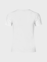 Basic white t-shirt with a tight fit and high neckline, made from sustainable ribknitted organic cotton.