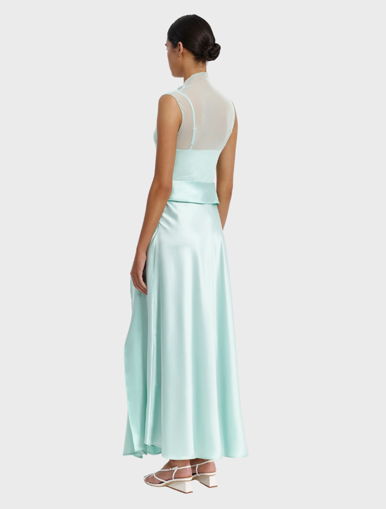 Daleson Maxi Dress in Aqua Frost, characterized by its graceful flow and stylish design, suitable for summer outings.
