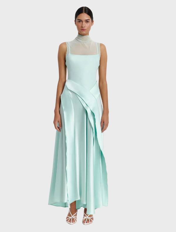 Aqua Frost Daleson Maxi Dress featuring a flowing silhouette and elegant design, perfect for summer occasions.