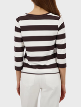 Dark chocolate jersey adorned with R/N stripes, combining comfort and style for everyday fashion.
