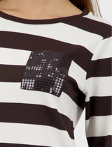 Dark chocolate jersey with R/N stripes, showcasing a modern striped pattern suitable for various outfits.