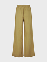 Spacious brown trousers with a relaxed vibe, featuring side pockets and a drawstring waist for an adjustable modern look.