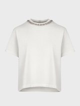 Stylish white T-shirt displaying a dome at the mouth illustration, great for casual occasions.