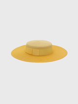Yellow Domino Racewear Boater hat with structured shape and tonal detailing, ideal for formal or race day outfits.
