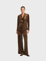 Nutmeg drape top featuring a relaxed fit and soft fabric, ideal for casual or layered outfits.
