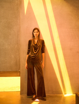 Elegant nutmeg drape top designed for a relaxed fit, suitable for both casual and semi-formal occasions.