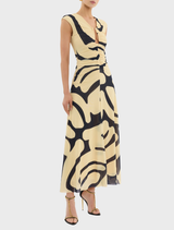 Dune Midi Dress displaying a vibrant yellow and black design, ideal for adding flair to any wardrobe.