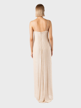 An elegant slip dress with a dazzling glitter effect, embodying the glamour of the Gatsby style in its design.