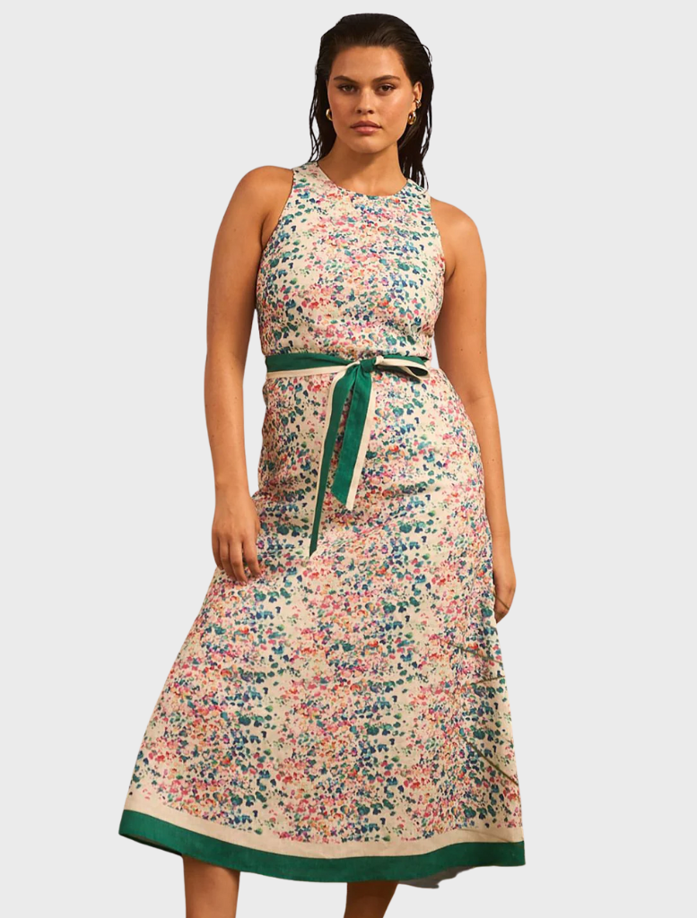 Dusk Dress in Marble pattern, featuring a flowing silhouette and elegant design suitable for evening wear.