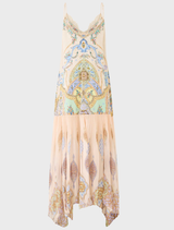 Elegant minimal slip dress with a flowing pleated chiffon skirt, crafted by East Of Istanbul for a sophisticated look.