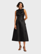 Elegant sleeveless midi dress in ebony by Cleo Petal, designed with a flattering silhouette and soft fabric.