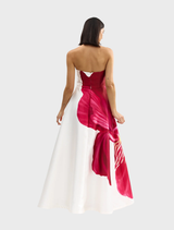 Antique iris Audrey gown showcasing a graceful design with soft draping and intricate embellishments.