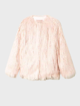 A fashionable pink coat on display, illustrating its contemporary style and color.