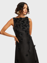Cleo Petal sleeveless midi dress in ebony, combining sophistication with comfort for versatile wear.
