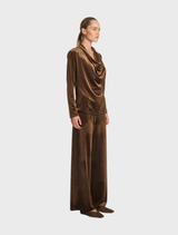 Nutmeg drape top featuring a relaxed fit and soft fabric, ideal for casual or layered outfits.