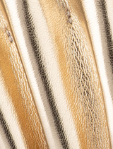 Hollie’s gold pleated clutch, a chic accessory ideal for adding glamour to any outfit.