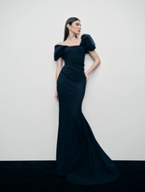 Stunning navy jade gown with a graceful fit, designed for elegance at formal occasions.
