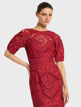 Letitia Midi dress in rich garnet, featuring a graceful cut and versatile style for both casual and formal settings.