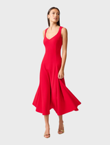  Stylish crimson Lila A-Line midi dress with a structured bodice and a flattering, flowing skirt for special occasions