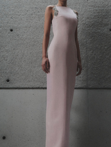Stylish Oryx Column Gown in a delicate rosewater shade, designed for a graceful and elegant appearance.