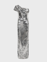 Stunning silver Tamzin gown with a sophisticated cut, designed for elegance at formal gatherings and parties.
