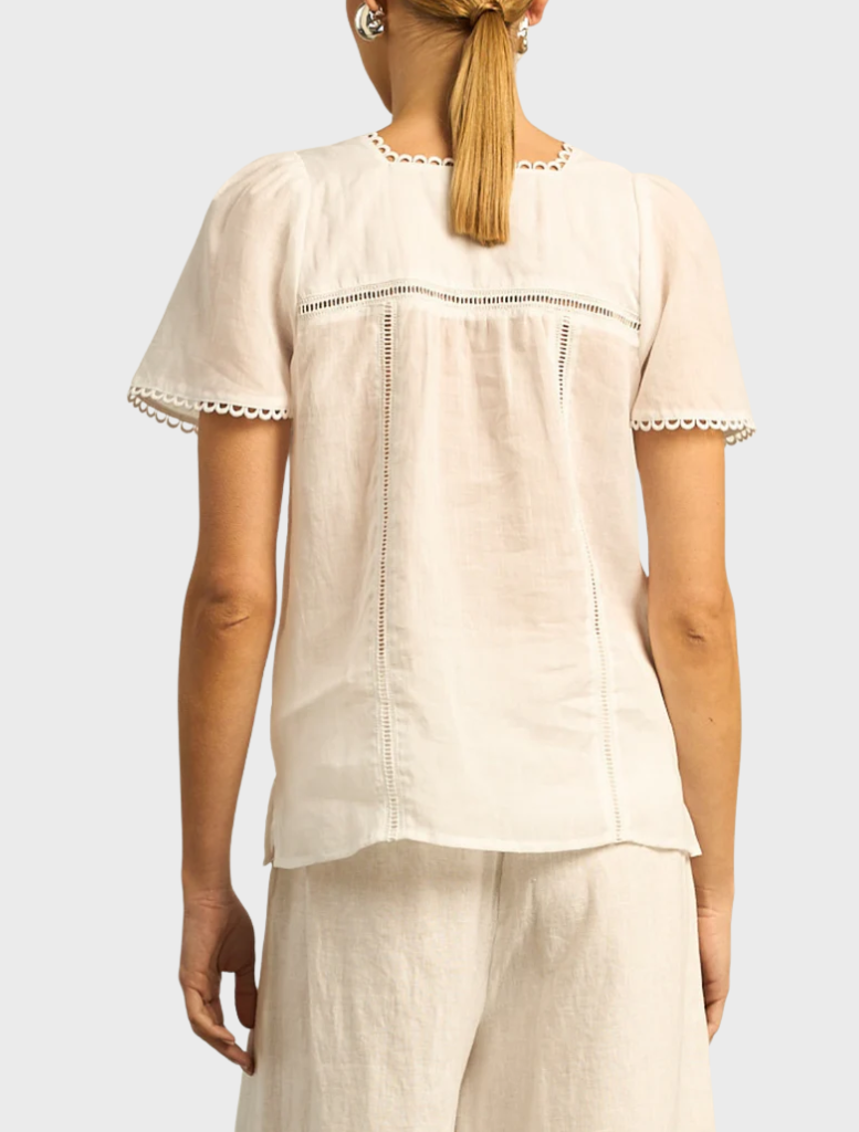 Yonder Top in a soft Floss hue, combining fashion and comfort for everyday wear.