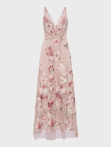 Elena Midi dress in blush pink, featuring a flowing silhouette and elegant design suitable for various occasions.