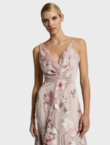 Elena Midi dress in a delicate blush pink, offering a stylish and feminine look for a range of social events.