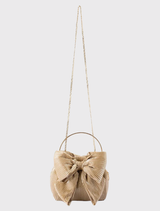 Stylish pleated handbag in champagne, featuring gold-tone accents, magnetic closure, and designed for smartphone storage.