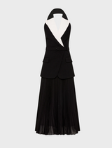 A black and white dress featuring a contrasting white collar.