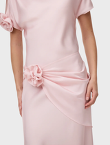 Evangeline Gown in Fairy offers a romantic bias cut silhouette, cut-out shoulders, and detachable wrap belt for a sculpted look.