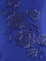 Ultramarine blue Evolet puff sleeve midi dress, featuring a fitted bodice and flowing skirt, perfect for elegant occasions.