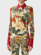 Fitted Jersey Shirt featuring a design based on a 17th-century embroidered tapestry, part of The Met x CAMILLA collaboration.