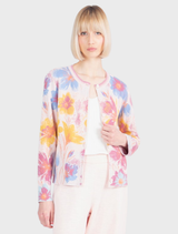 Floral-patterned light pink cardigan by IVKO Woman, made from a soft viscose-cotton blend, showcasing large blossoms.