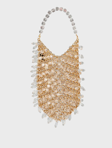 Champagne-colored Florence chainmail bag with a sleek design, perfect for evening wear or special occasions.