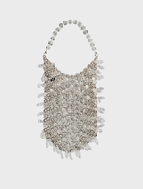 Silver Florence chainmail bag with intricate design, showcasing a stylish and modern accessory for various occasions.