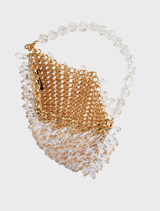 Chic champagne Florence chainmail bag, showcasing a modern design perfect for enhancing evening outfits.