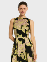 The Florence Midi Dress features a black and pink floral print, making it a great option for evening events