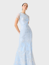 Blue Annabelle gown with cap sleeves, showcasing a sophisticated design ideal for evening events and special occasions.