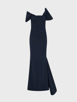 Navy jade gown featuring a sophisticated design, ideal for special events and formal gatherings.