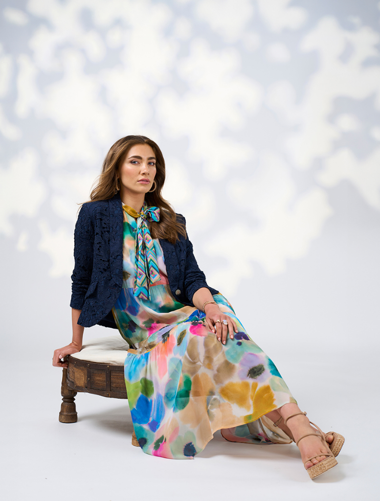 Colorful tie midi dress with a flowing design, perfect for casual outings and embodying a free-spirited aesthetic.