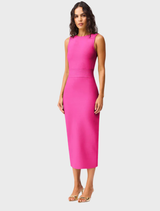 Elegant fuchsia Seraphina Midi Dress with a flattering silhouette, ideal for formal events and special occasions.