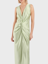 Gaia Maxi V2 dress, presented in a light honeydew tone, reflecting a blend of comfort and modern fashion.