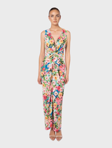 Gaia Maxi V2 dress featuring a vibrant Matisse floral pattern in various colors on a flowing fabric.
