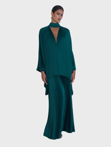 Elegant Pine Gala Skirt with cascading high-shine pleats from the waist, inspired by classic romantic silhouettes of the past.