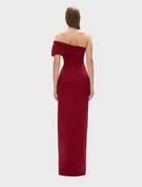 Wine-colored Gale gown with a flattering fit and elegant draping, suitable for upscale events and parties.