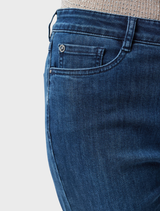 Sleek medium blue slim fit jeans by Gia, made from Featherweave denim for a flattering and versatile look.